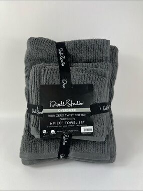 Dwell Studio Bath Towel Set Dark Gray Soft 100% Cotton Zero Twist Set of 6 NEW